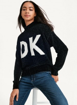 DKNY Chunky Chenille Logo Pullover Damen Schwarz Weiß | Austria_D1384