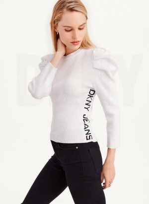 DKNY Puff Sleeve Pullover Damen Weiß | Austria_D1826