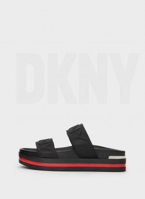 DKNY Tee Double-Riemen Sandalen Damen Schwarz | Austria_D1166