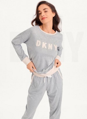 DKNY Top And Jogger Sleep Set Pyjama Damen Grau | Austria_D1972