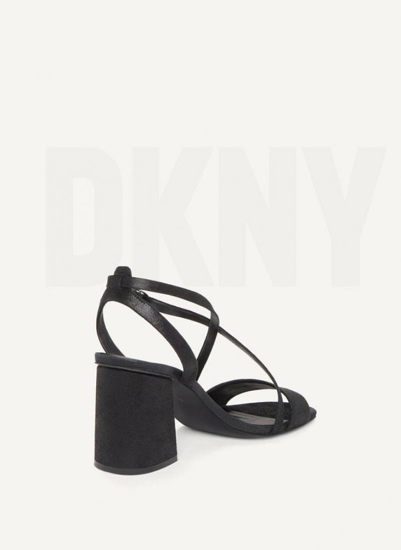 DKNY Metallic Snake Riemchen Block Sandalen Damen Schwarz | Austria_D1131