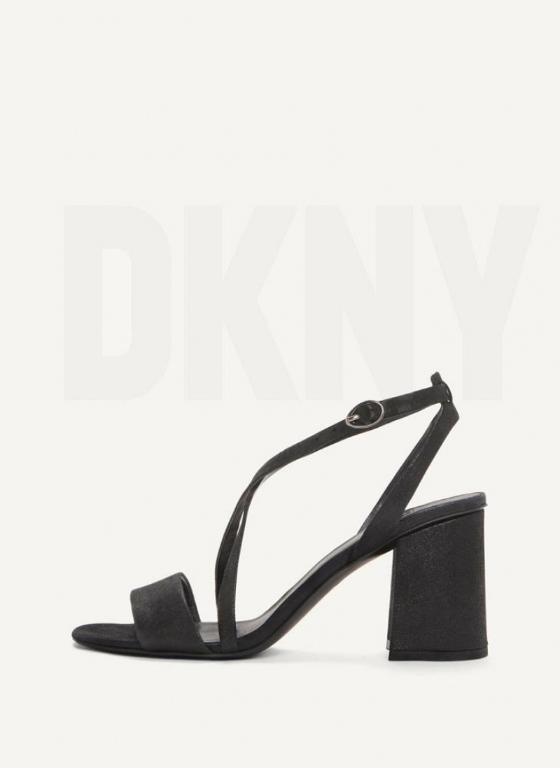 DKNY Metallic Snake Riemchen Block Sandalen Damen Schwarz | Austria_D1131