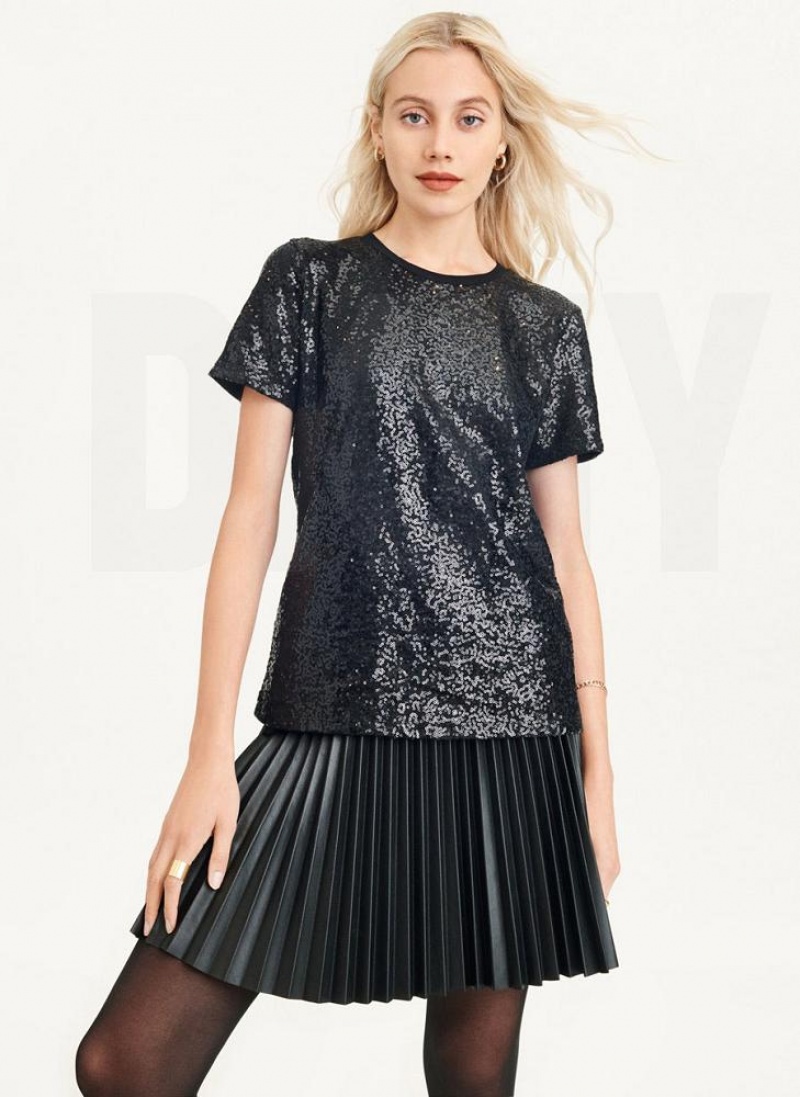 DKNY Sequined T-shirts Damen Schwarz | Austria_D1179