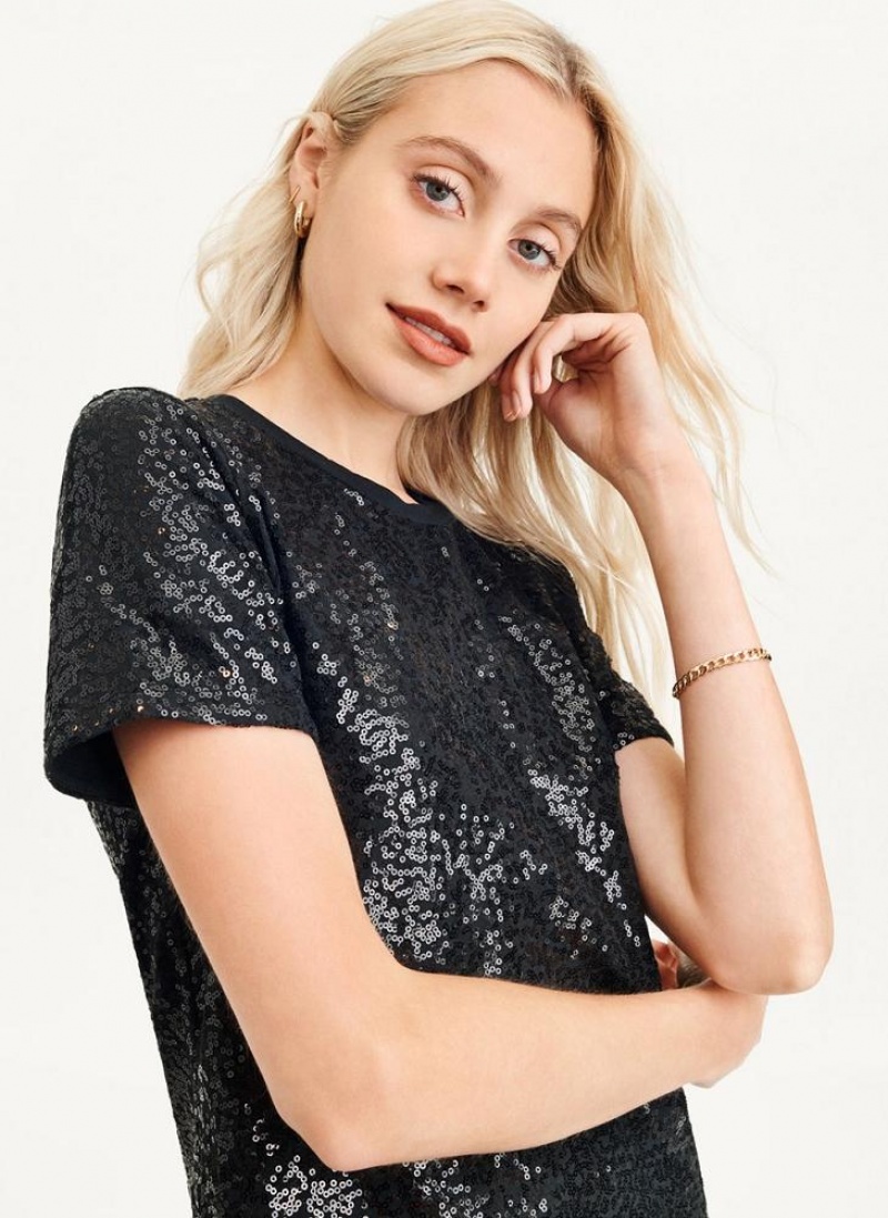 DKNY Sequined T-shirts Damen Schwarz | Austria_D1179