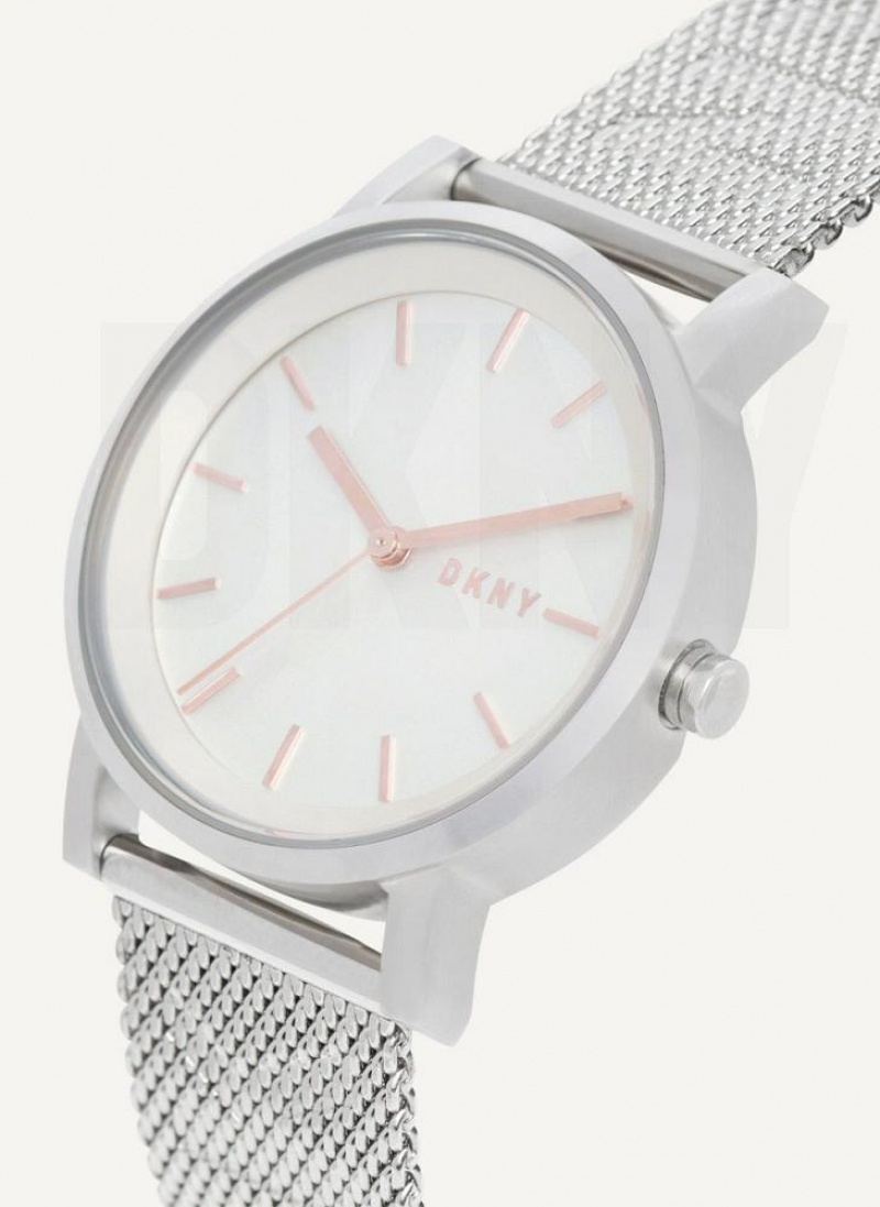 DKNY Soho Logo Mesh Band Uhren Damen Silber | Austria_D1121