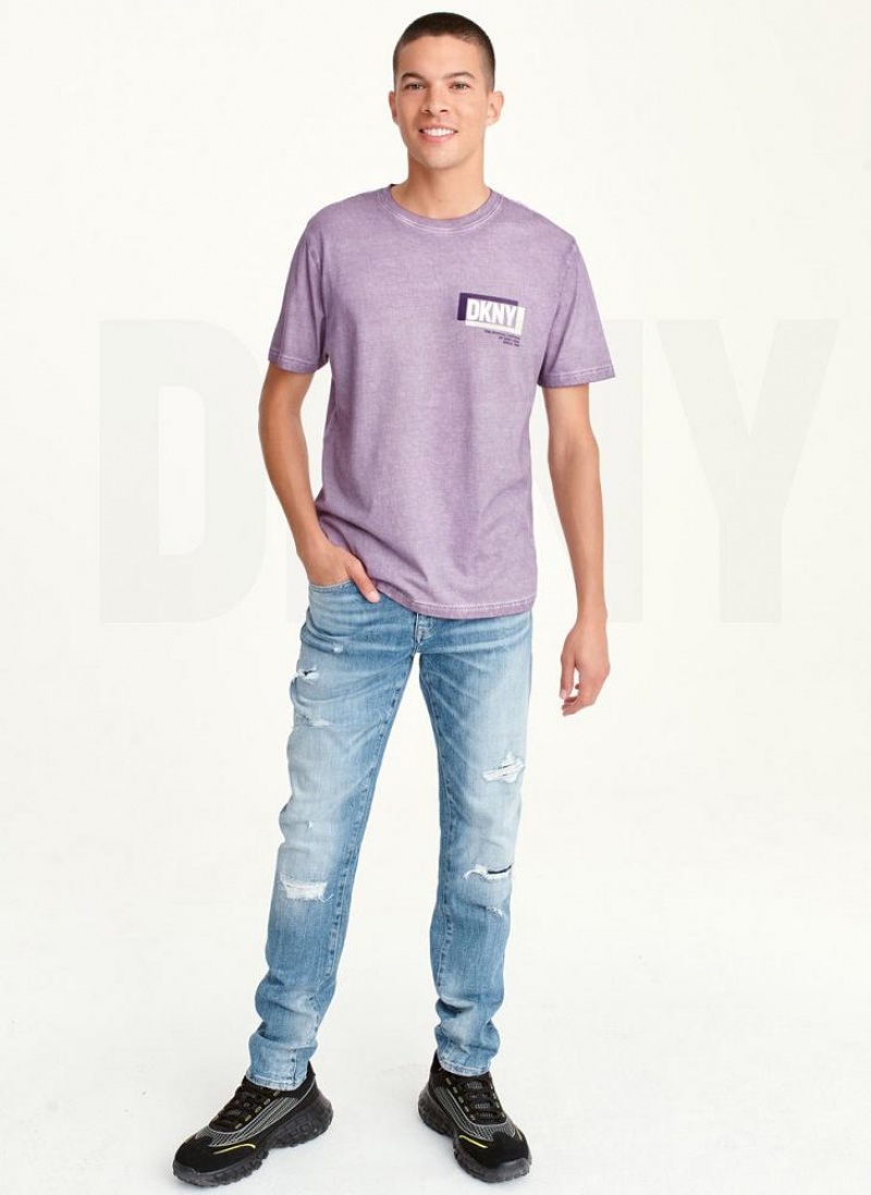 DKNY TONAL BOX MINERAL WASH T-shirts Herren Lavendel | Austria_D1669